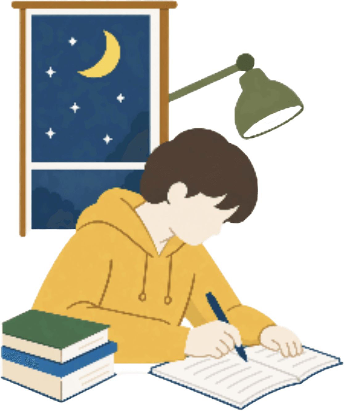 夜、自宅の机で勉強する受験生